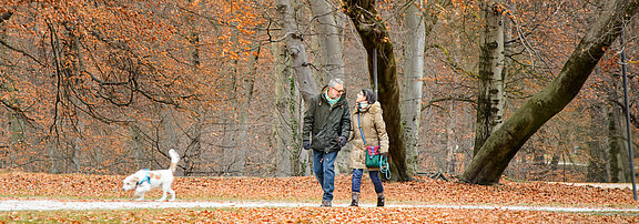 Inspire Nutzer Hanspeter H. bei einem Herbstspaziergang mit Hund und Frau